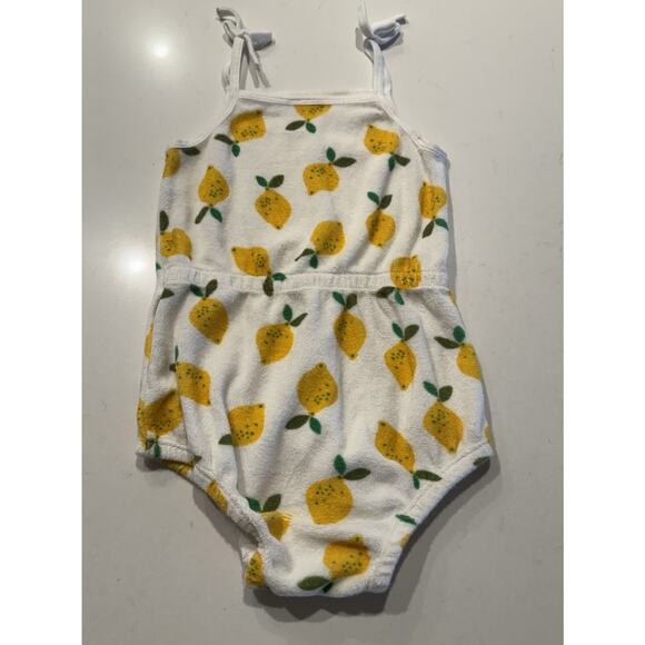 Hanna Andersson Size 3T White Yellow Lemon Print Terry Romper Bow Retro - Picture 2 of 7